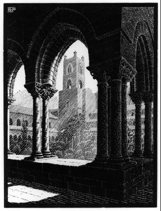 Cloister of Monreale Sicily 1933 wood engraving